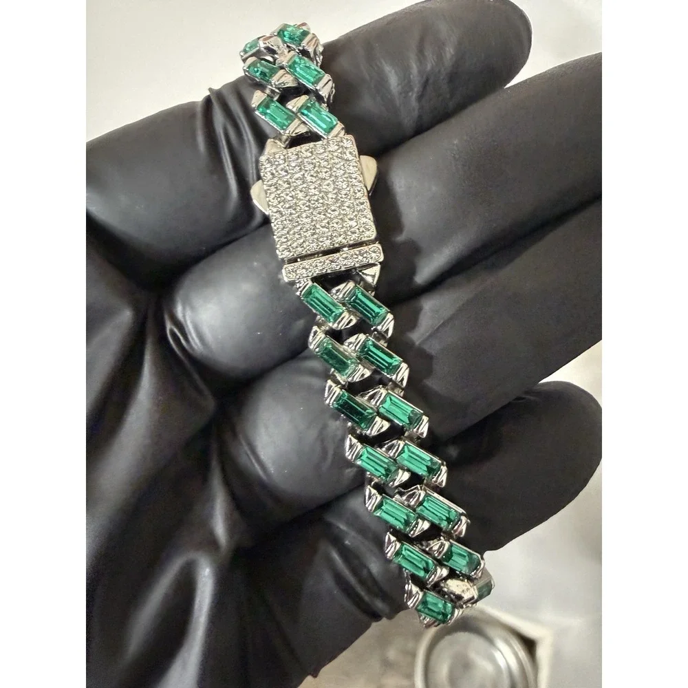 green iced out cuban necklace & bracelet, you get both, sizes 18 & 8 11.5mm